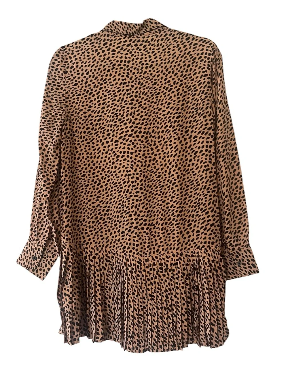 J. Crew Tan and Black Animal Print Long-Sleeve Pleated Shirt Dress